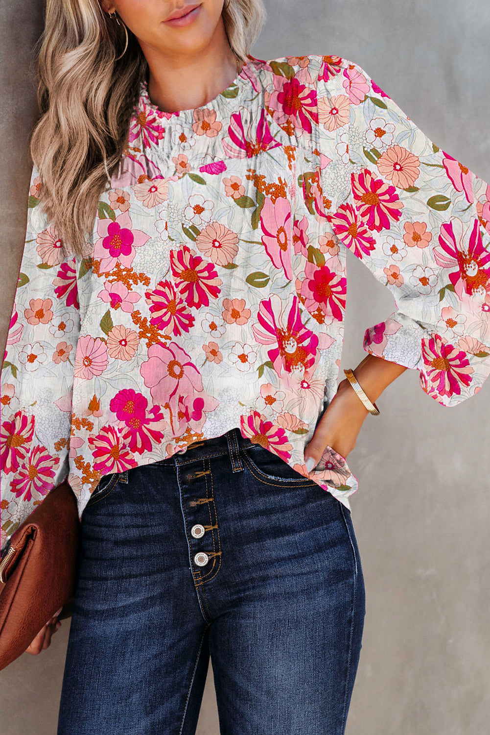 Floral Frilled Neckline Blouse