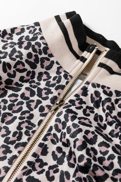 Leopard Half Zip Long Sleeve Blouse