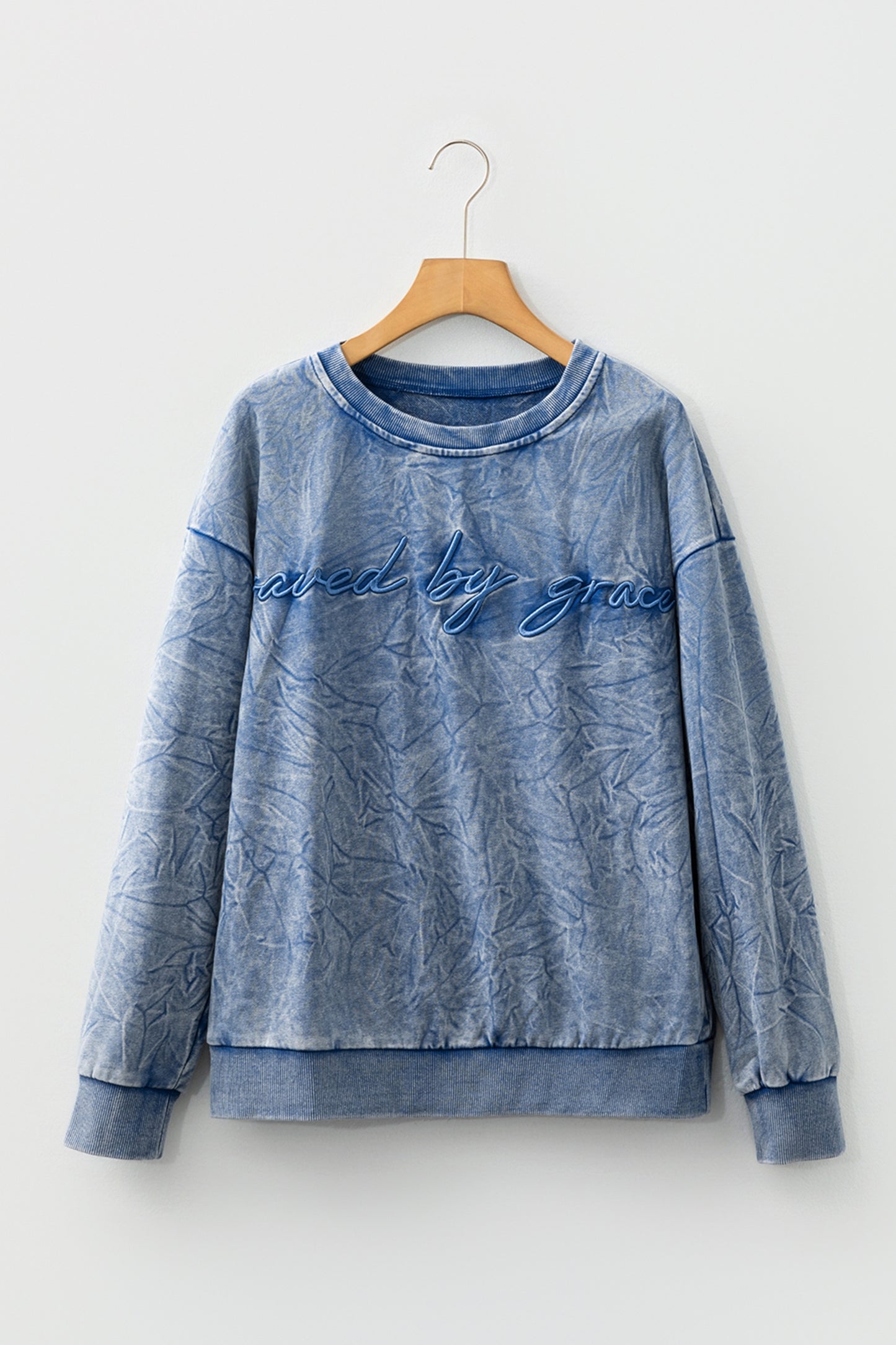 SAVED BY GRACE Embroidered Mineral Wash Sweatshirt