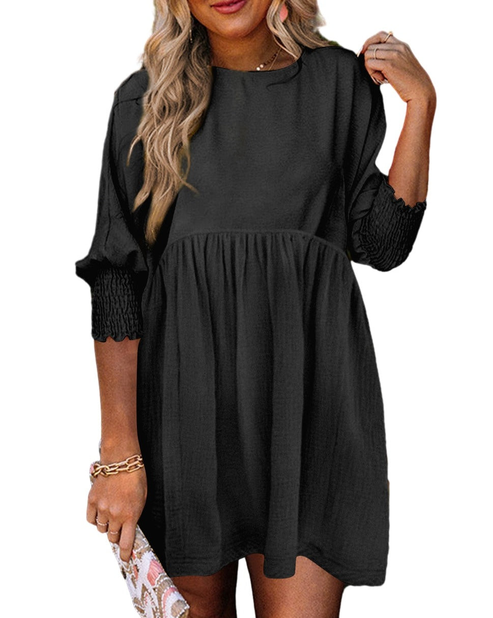 Smocked 3/4 Sleeve Babydoll Dress