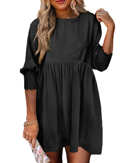 Smocked 3/4 Sleeve Babydoll Dress