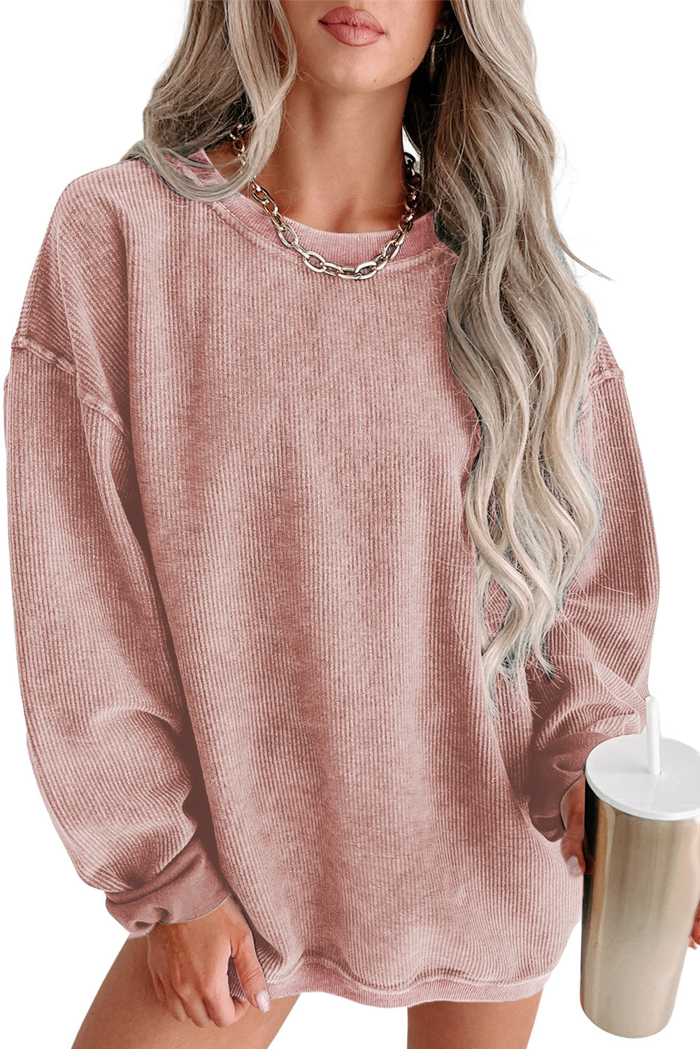 Washed Ribbed Pullover Sweatshirt