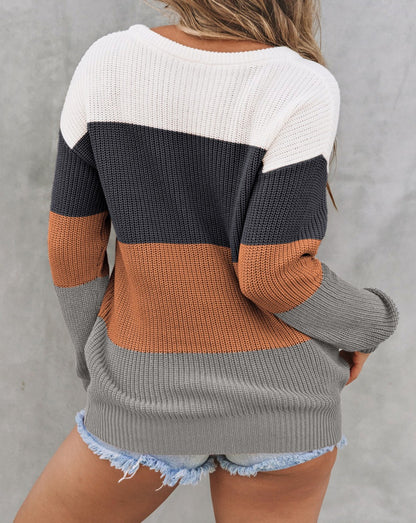 Colorblock Ribbed Trim Pullover Sweater