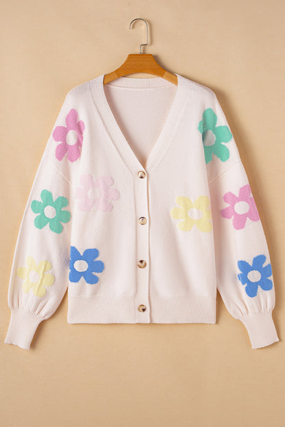 Floral V-Neck Buttoned Cardigan Plus Size