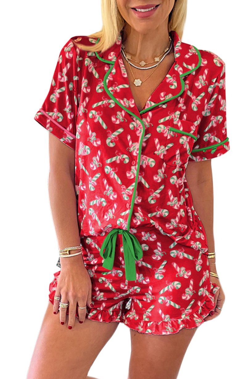 Candy Cane Top and Shorts Pajama Set