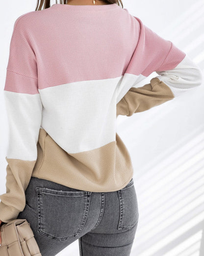 Colorblock Waffle Long Sleeve Top