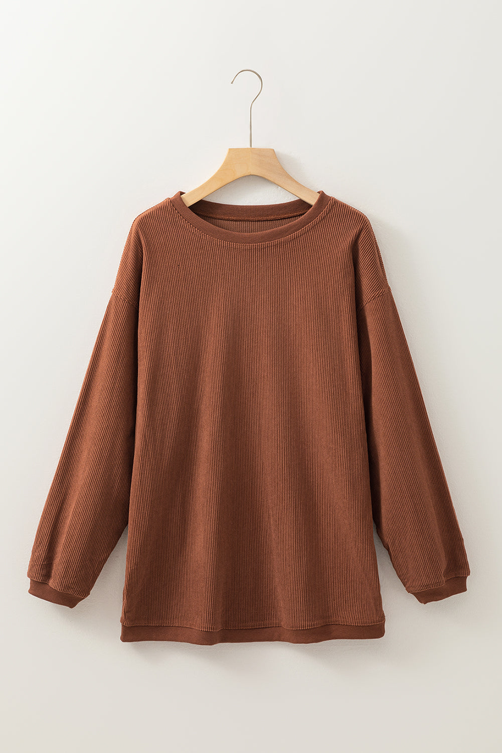 Solid Ribbed Corduroy Long Sleeve Oversized Sweatshirt