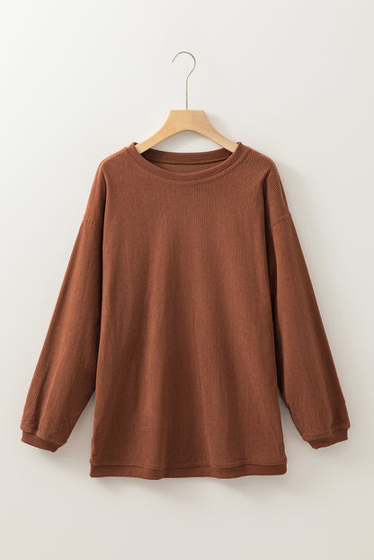 Solid Ribbed Corduroy Long Sleeve Oversized Sweatshirt