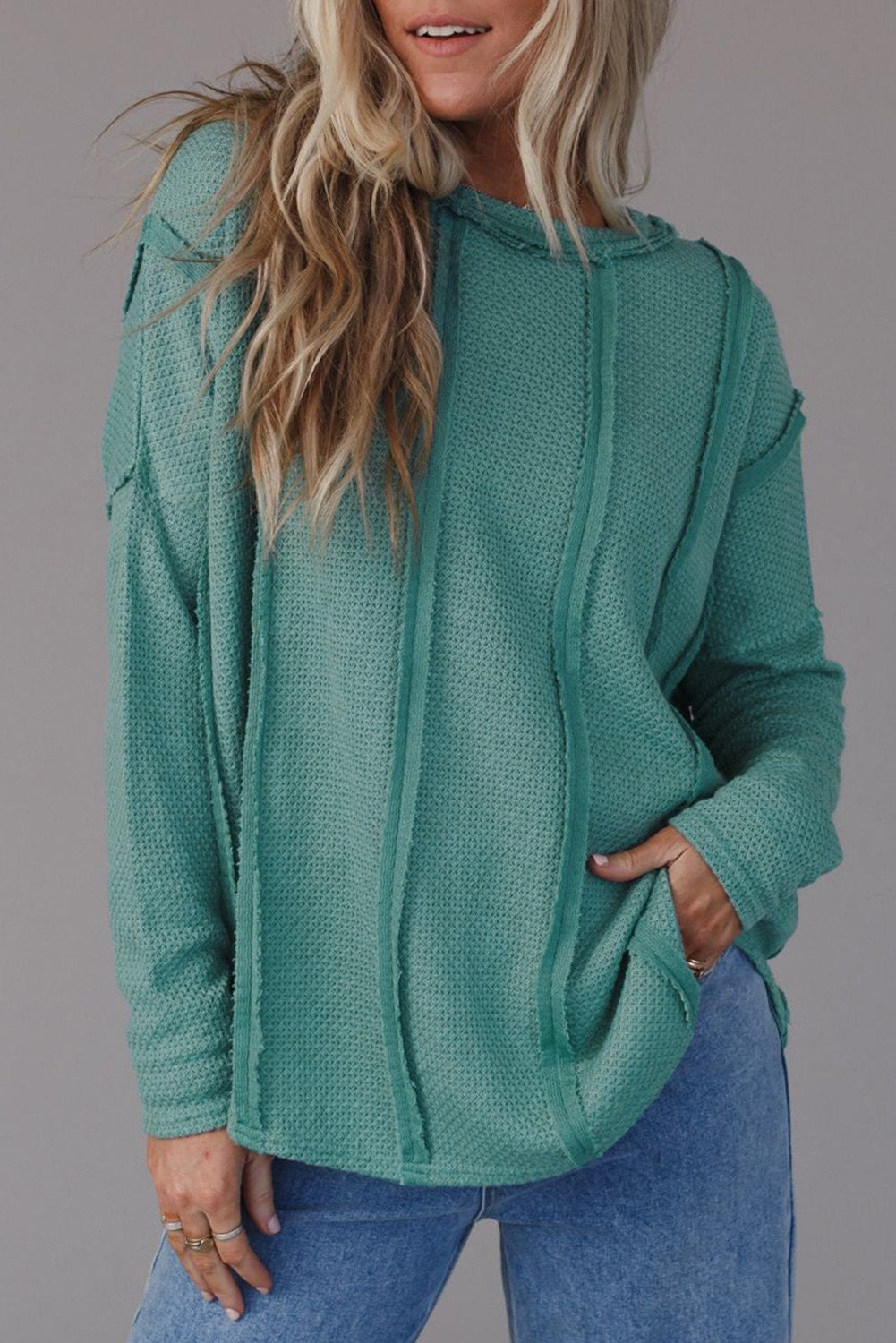 Reverse Seam Textured Knit Top