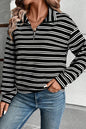 Stripe Zip Collar Long Sleeve Top