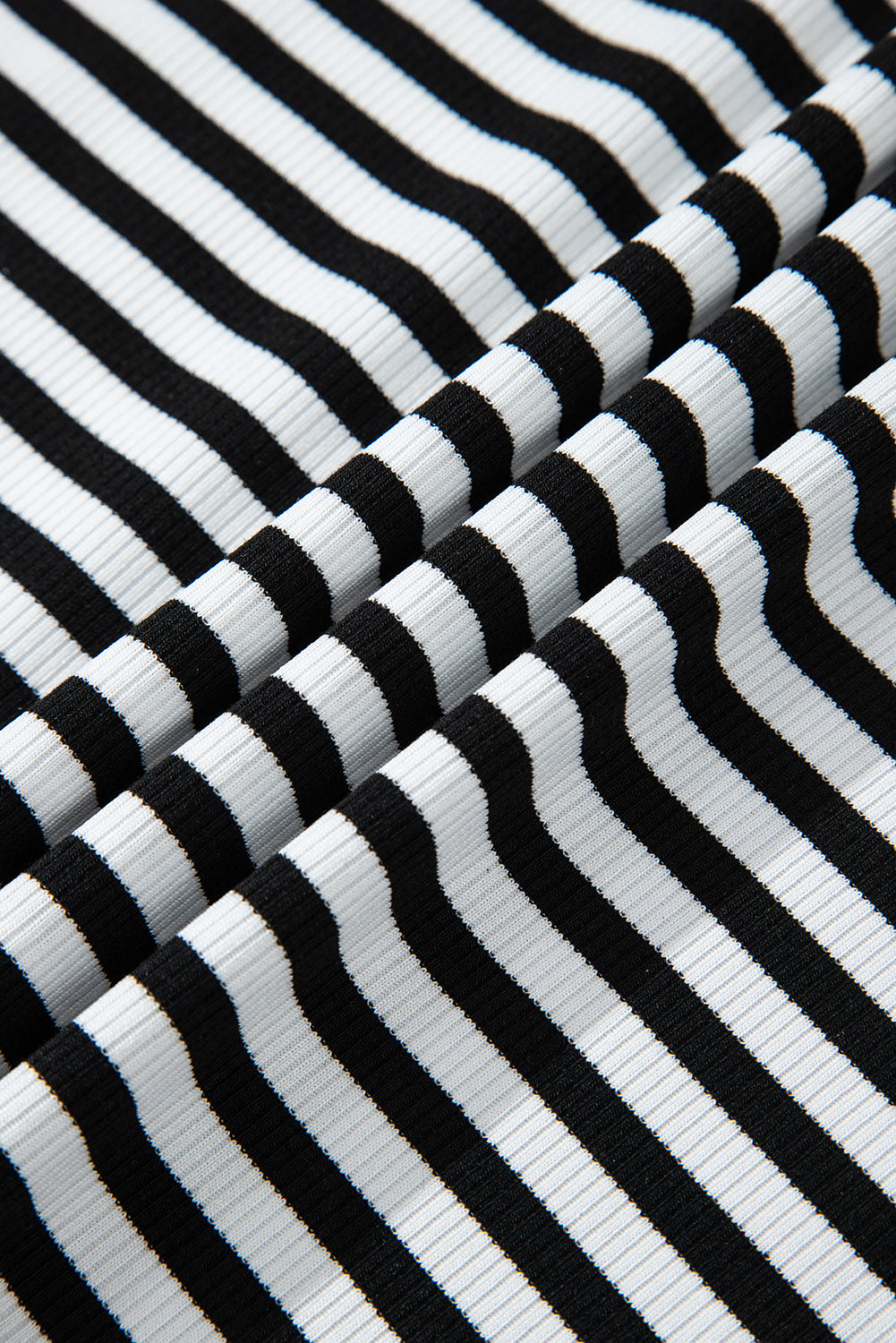 Stripe Ribbed Cap Sleeve Round Neck T-Shirt