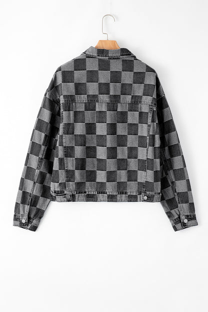 Checker Denim Pocketed Jacket