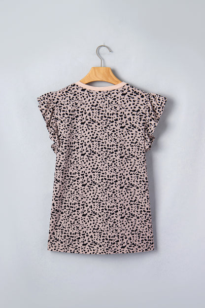 Cheetah V-Neck Ruffle Trim Tank Top
