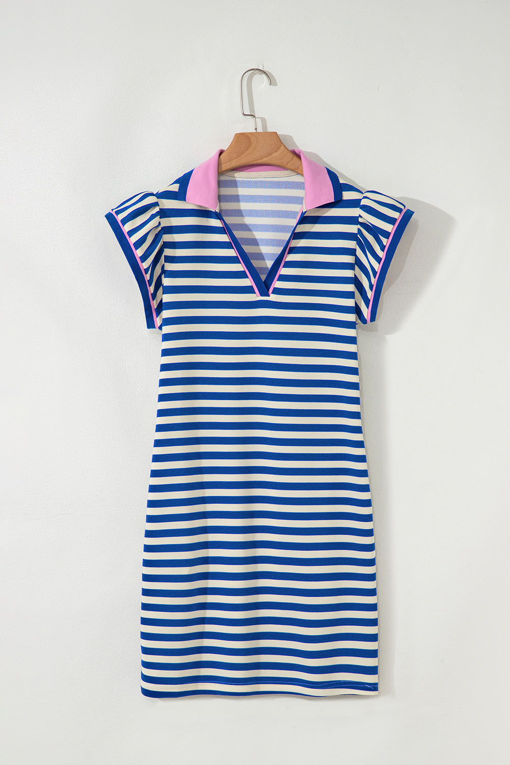 Stripe Flutter Sleeve Contrast Collar Mini Dress