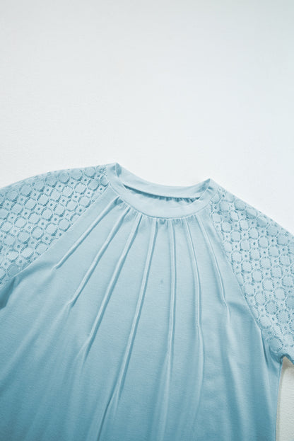Lace Patchwork Raglan Sleeve Seam Detail Tee