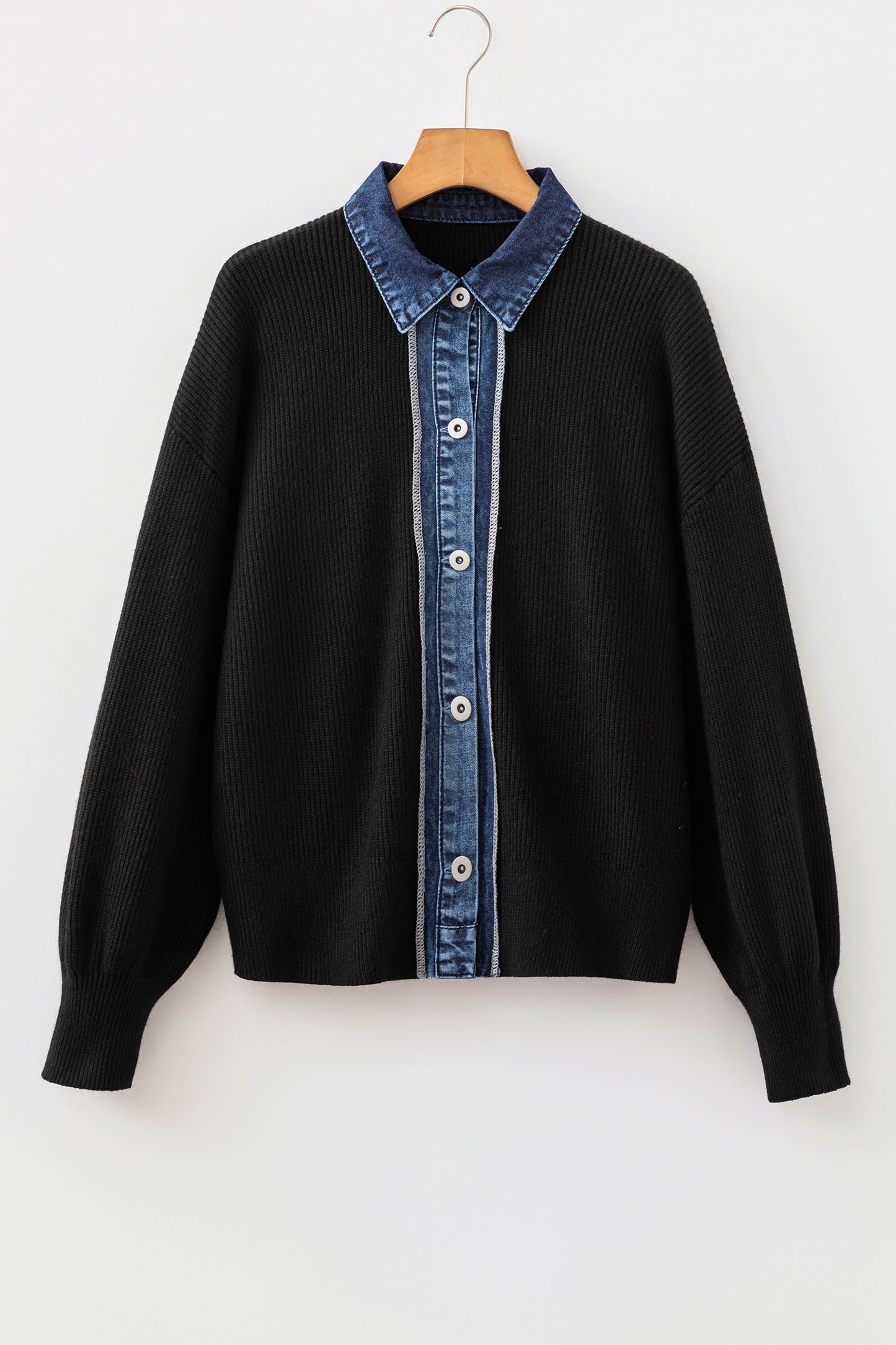 Drop Shoulder Placket Shirt Collar Long Sleeve Cardigan