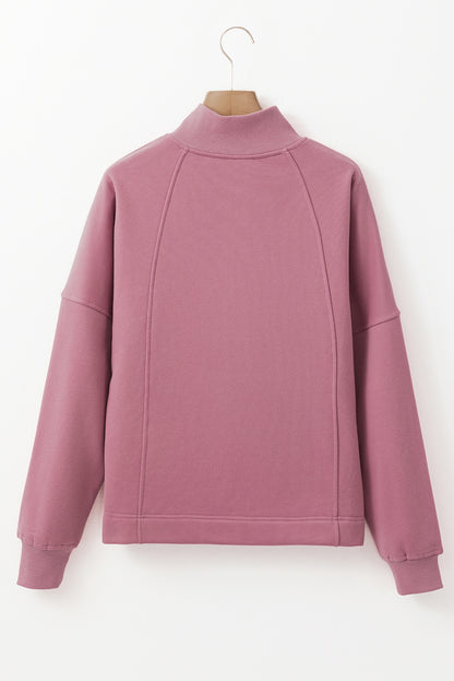Solid Zipped Neck Drop Shoulder Sweatshirt