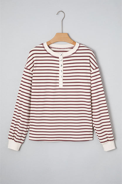 Stripe Long Sleeve Henley Top