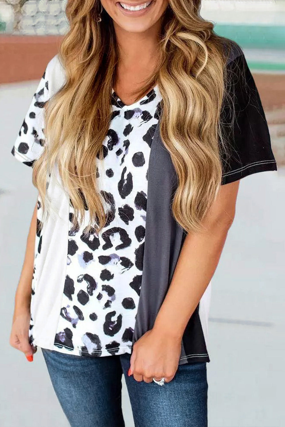 Leopard Colorblock Short Sleeve Top