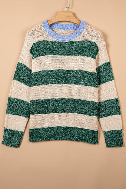 Stripe Colorblock Drop Shoulder Pullover Sweater