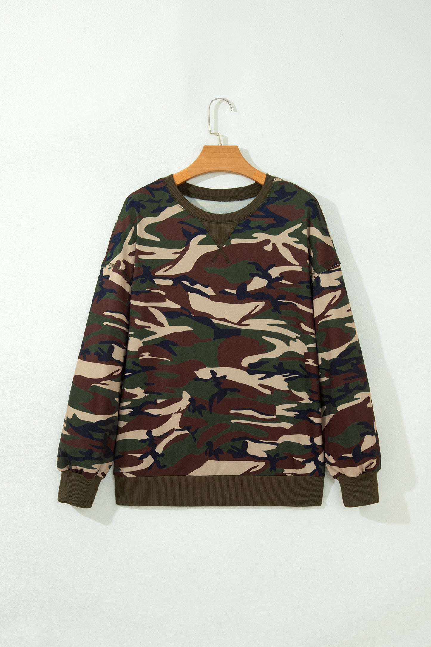 Camo Baggy Round Neck Long Sleeve Pullover Sweatshirt