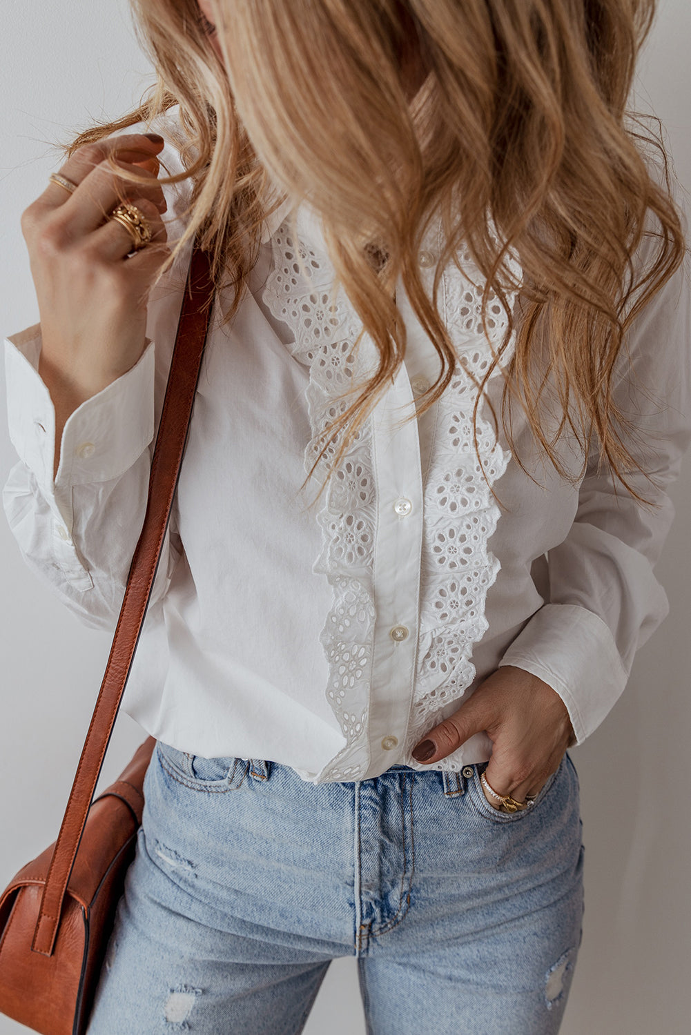 Lace Crochet Trim Buttoned Shirt