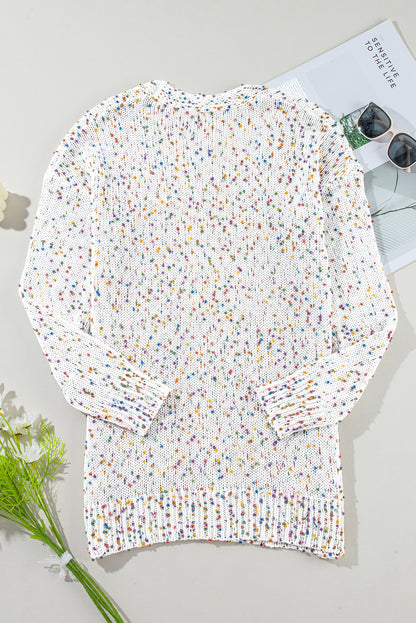 Confetti Ribbed Trim Long Cardigan