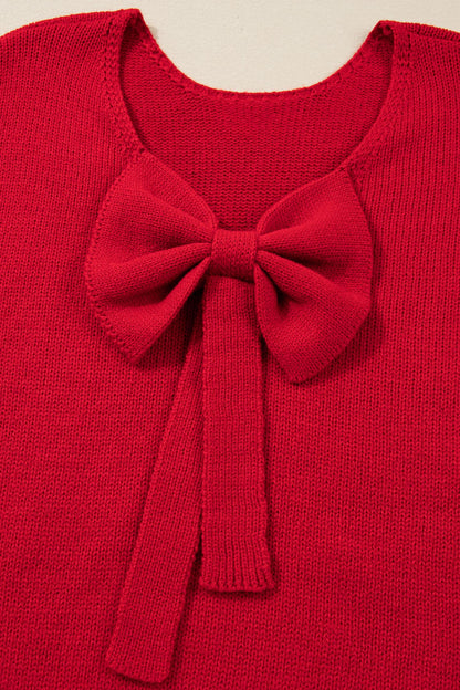 Bow Tie Backless Bubble Sleeve Sweater