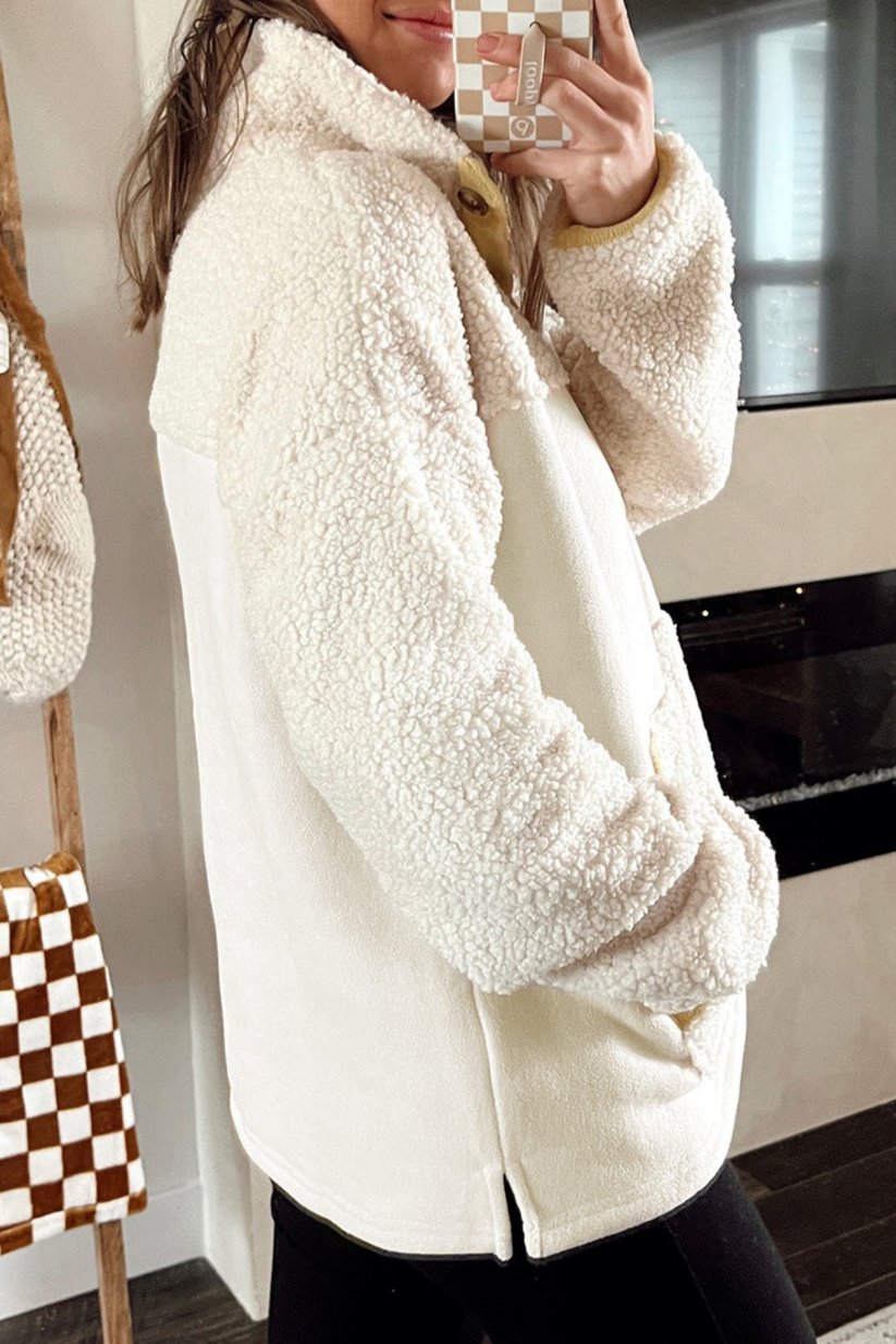 Sherpa Patchwork Half Buttoned Sweatshirt