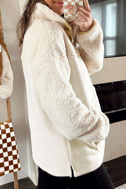 Sherpa Patchwork Half Buttoned Sweatshirt