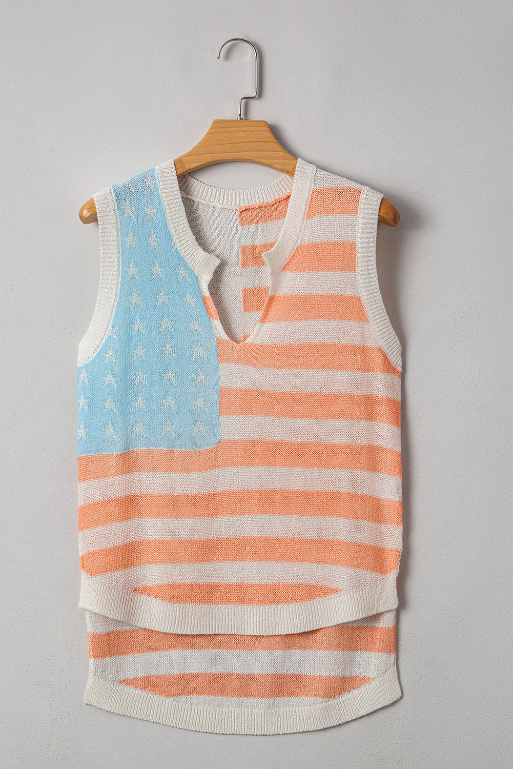 USA Flag Notch Neck Sleeveless Sweater Top