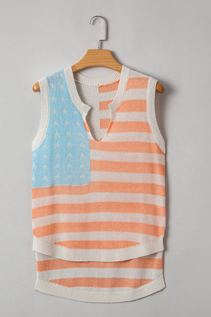 USA Flag Notch Neck Sleeveless Sweater Top