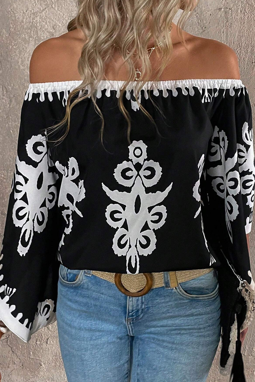 Boho Abstract Off Shoulder Blouse