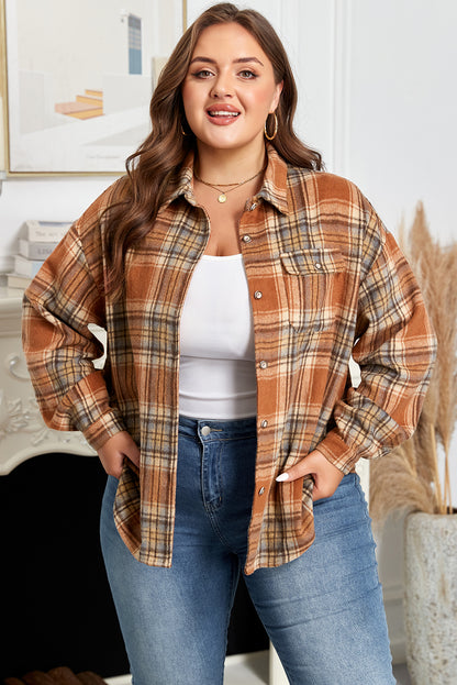 Plus Size Plaid Flap Pocket Button-Up Shacket