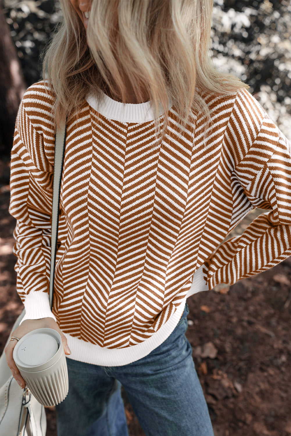 Herringbone Crewneck Drop Shoulder Sweater