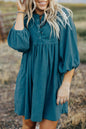 Corduroy Buttoned 3/4 Sleeve Dress