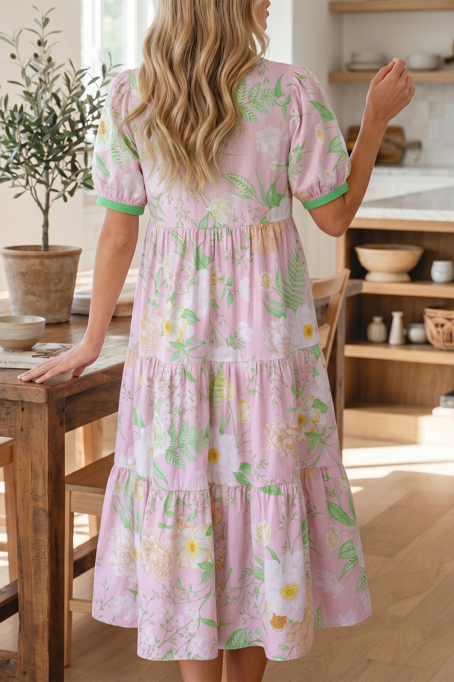 Floral Puff Sleeve Ruffle Tiered Maxi Dress