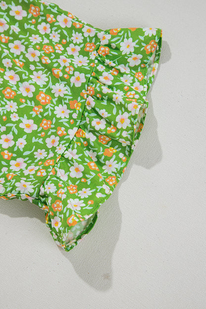 Floral Ruffle Sleeve V-Neck Blouse