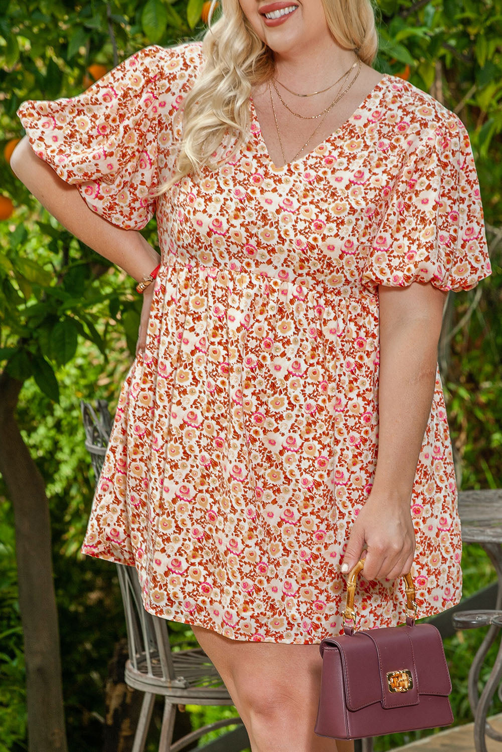 Floral Puff Sleeve Dress Plus Size