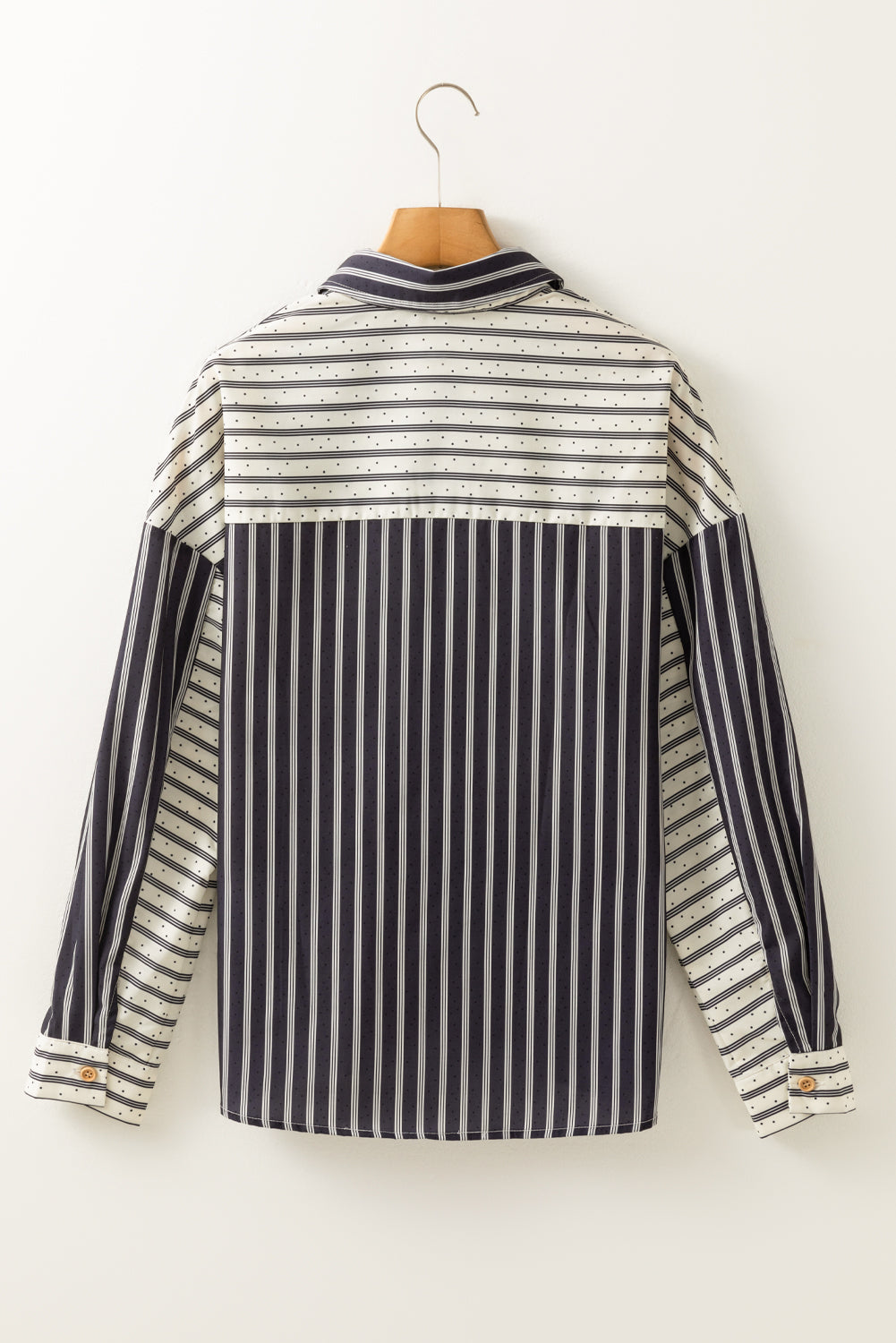 Stripe Patchwork Half Buttoned Blouse