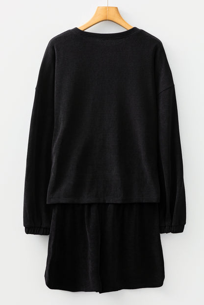 Solid Textured Knit Pullover and Shorts Set