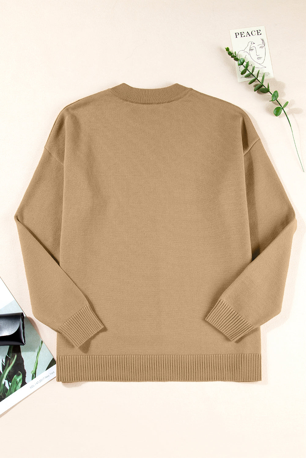 Solid Front Center Seam Drop Shoulder Sweater