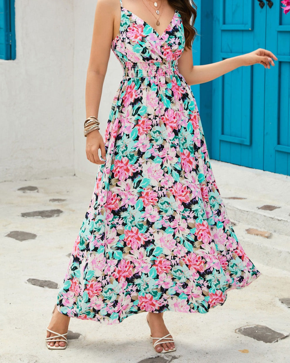 Floral Smocked Waist Maxi Dress