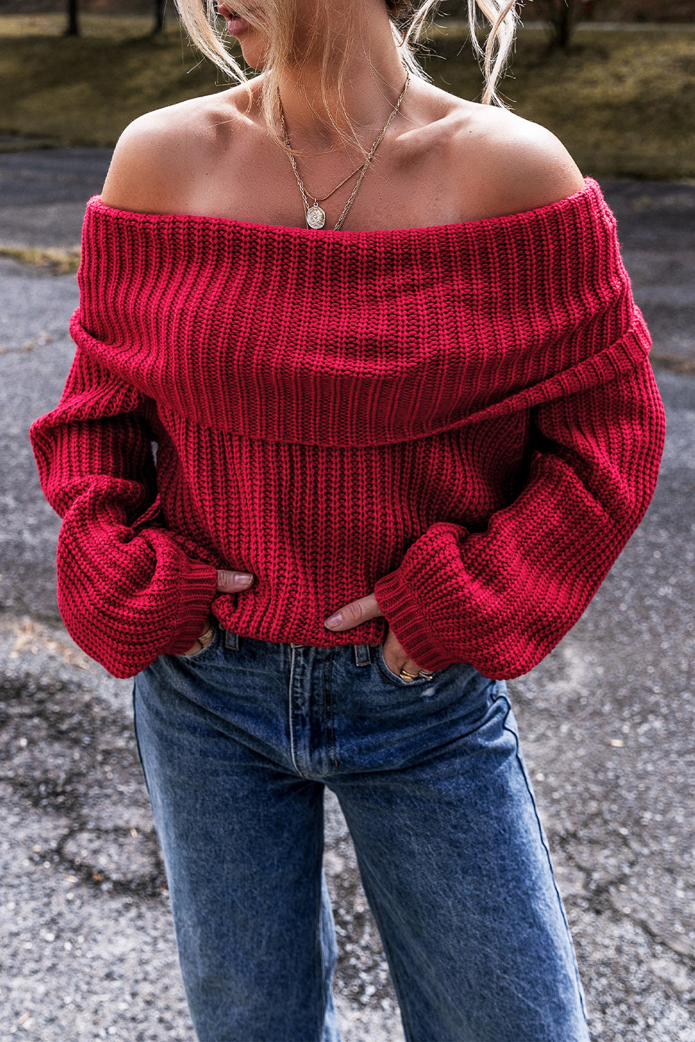 Solid Off Shoulder Sweater