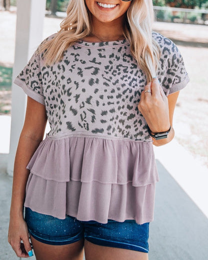 Leopard Ruffle Tiered Peplum Top