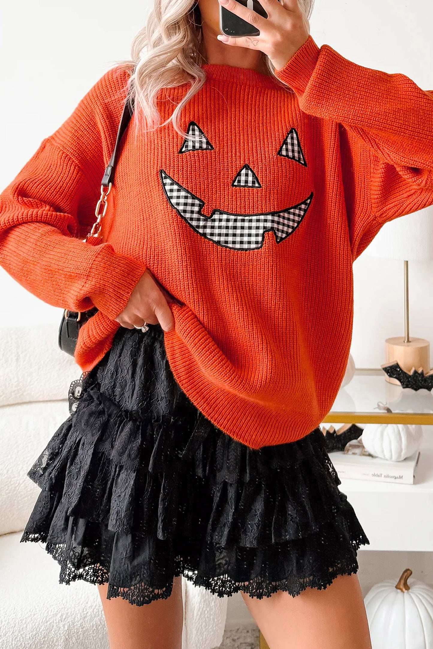 Halloween Drop Shoulder Long Sleeve Round Neck Sweater