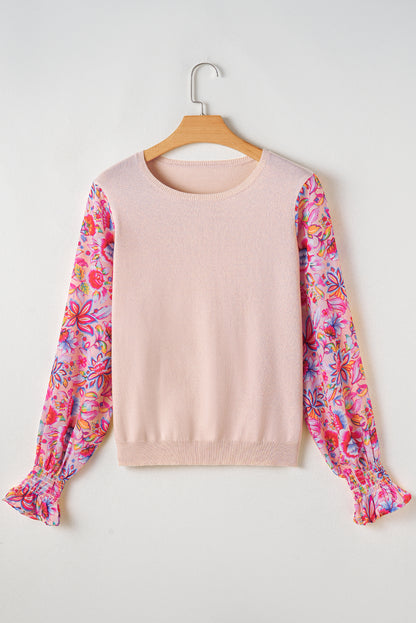 Floral Patchwork Lantern Sleeve Top