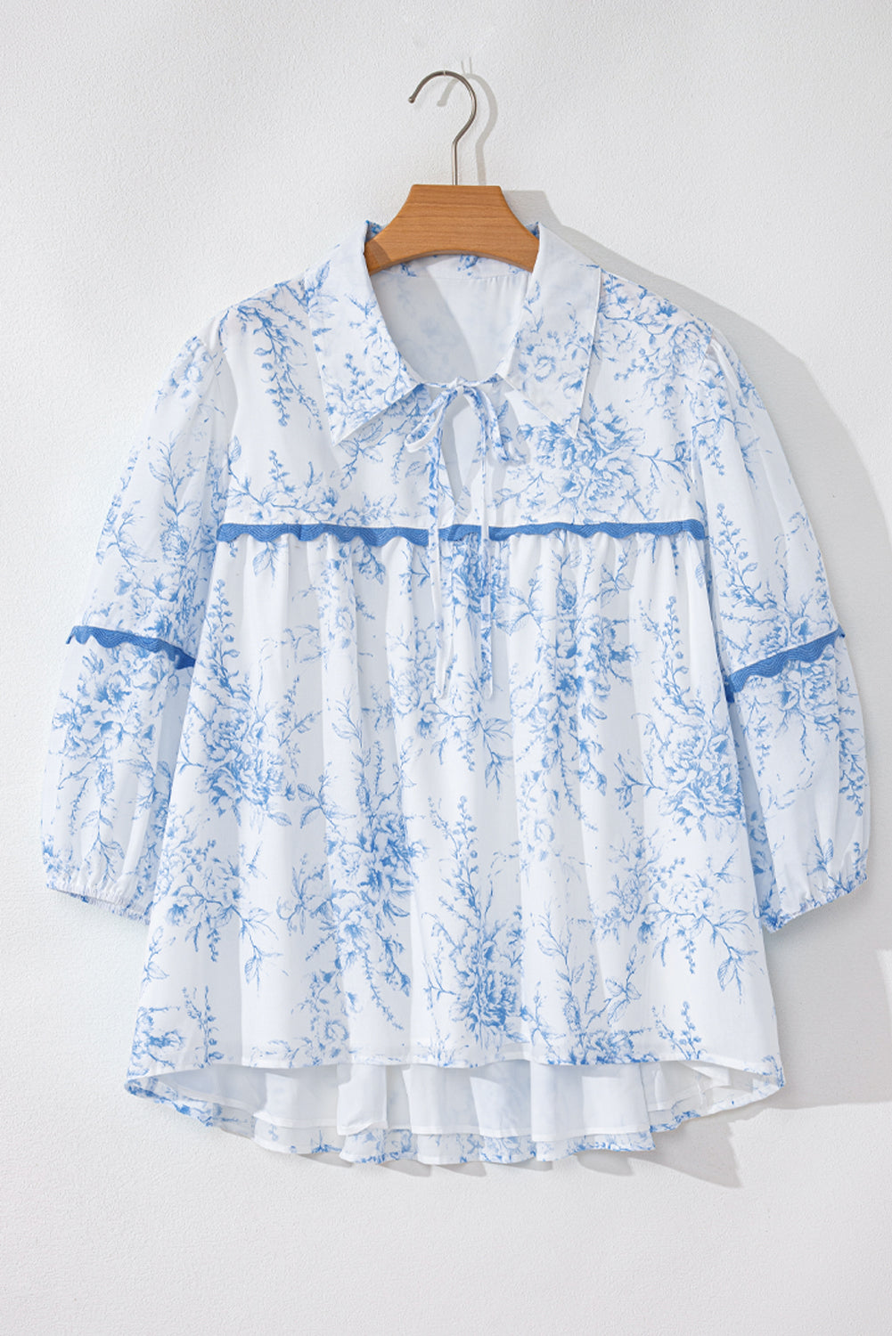 Floral 3/4 Sleeve Collared Blouse