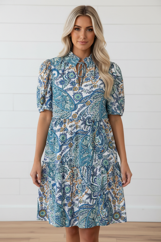 Floral Boho V-Neck Short Sleeve Mini Dress