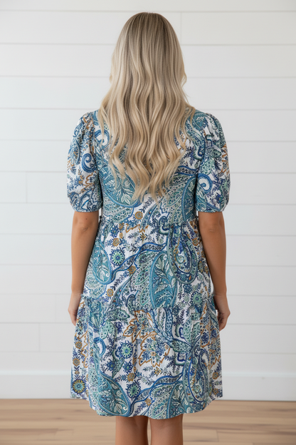 Floral Boho V-Neck Short Sleeve Mini Dress